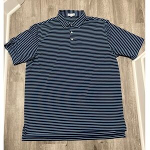 Peter Millar Summer Comfort Mens Golf Polo‎ XL Navy Blue Stripe Short Sleeve